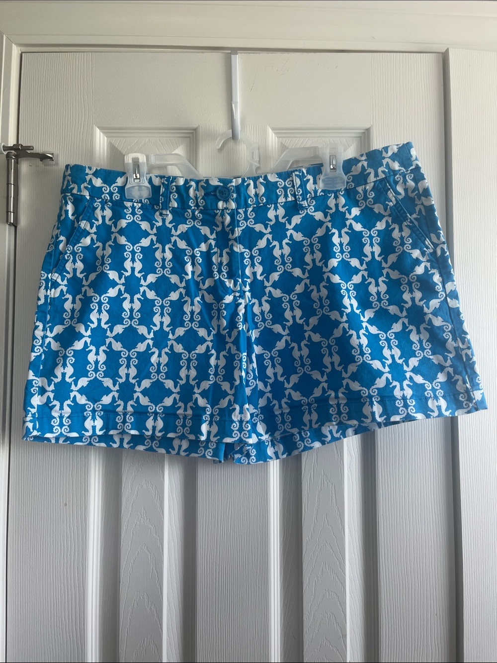 crown & ivy Light Blue and White Printed Shorts